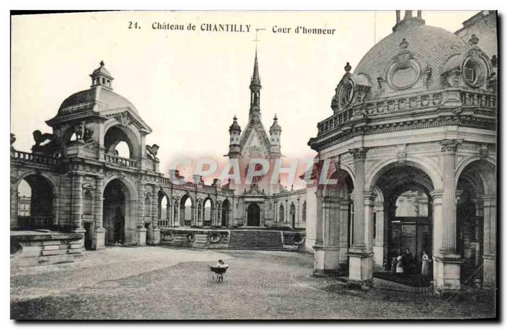 Castelo de Chantilly — Cour d'honneur — Héliotypie A. Boudier, Versailles - Frente