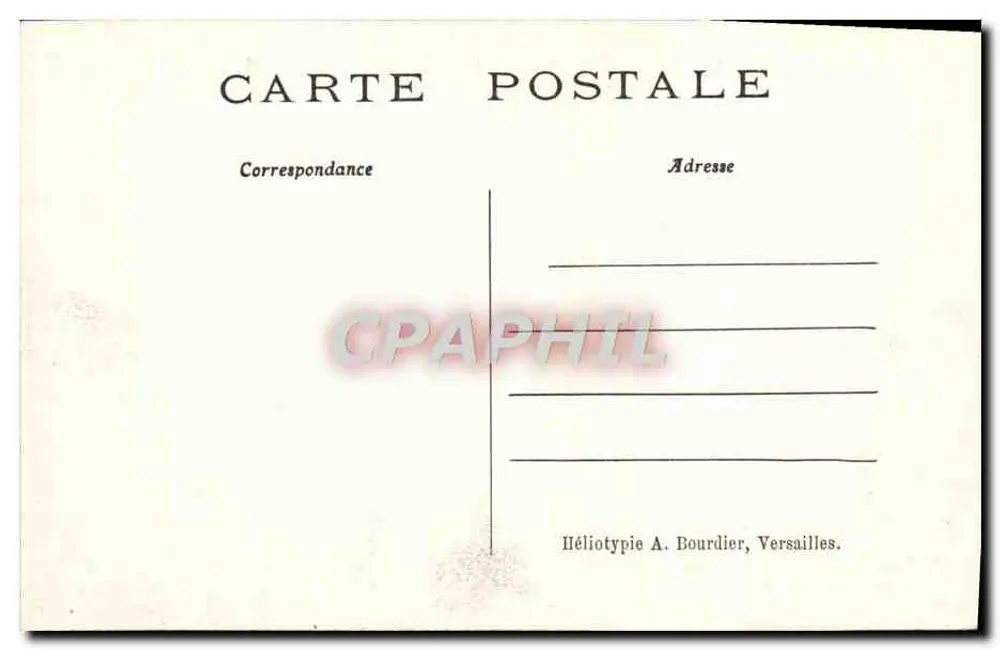 Chantilly — Entrada principal y conjunto del castillo — Heliotipia A. Bourdier, Versalles - Reverso