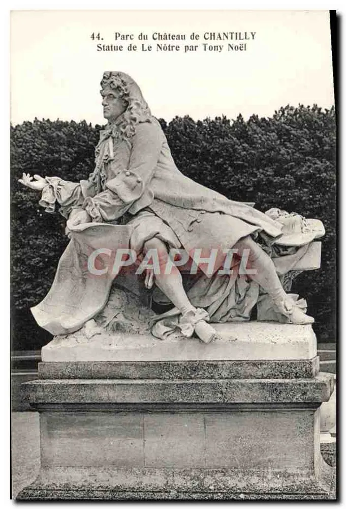 Statue von Le Nôtre von Tony Noël — Park des Château de Chantilly — Héliotypie Bourdier et Faucheux, Versailles - Vorderseite