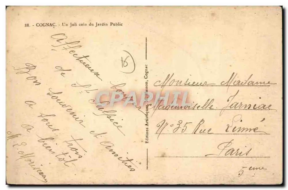 Cognac — Ein hübscher Winkel des öffentlichen Gartens — Éditions Artistiques Masson, Cognac - Rückseite