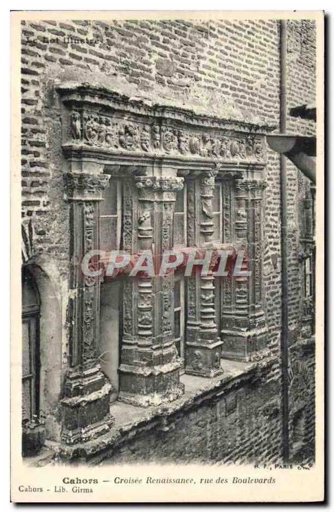 Cahors — Cruz Renacentista, calle de los Boulevards — Lib. Girma, París - Anverso