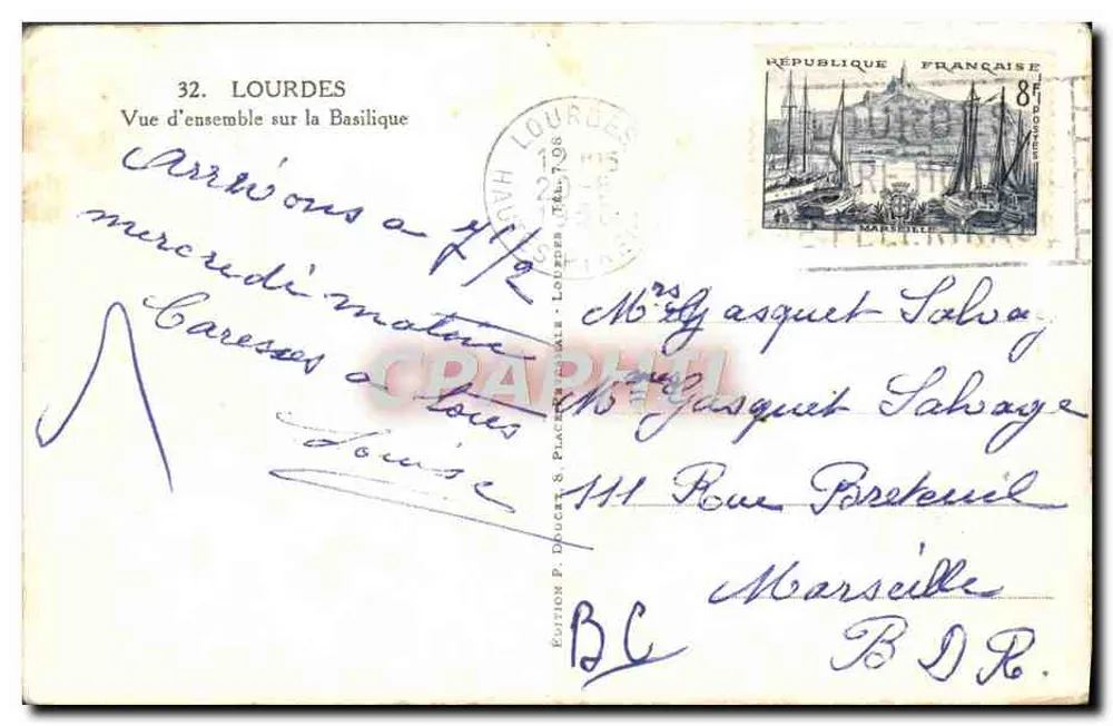 Lourdes — Vista geral da Basílica — Edição P. Ducros & Placé, n°32 - Verso