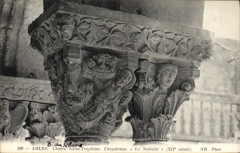Arles - Claustro de São Trofim. Capitéis « A Natividade » (século XII) — B. du Rhône, n°299 - Frente