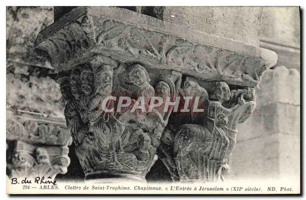 Cloître de Saint-Trophime — Chapiteaux « L'Entrée à Jérusalem » (XIIe siècle) — B. du Rhône, n° 394 - Frente
