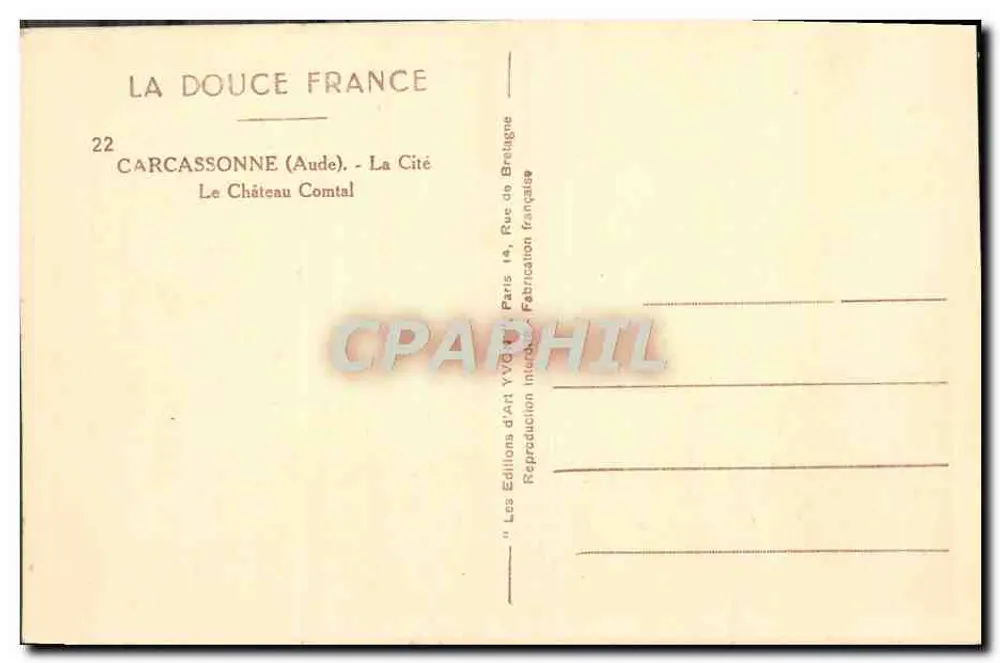 Carcassonne (Aude) — Le Château Comtal — Éditions d'Art Yvon - Verso