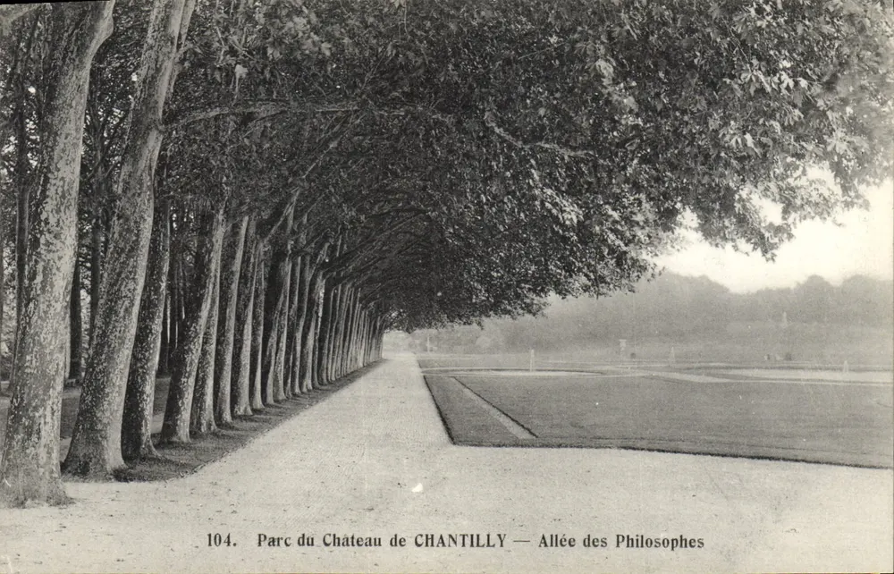 Schlosspark Chantilly — Allee der Philosophen — Héliotypie Bourdier et Faucheux, Versailles, n°104 - Vorderseite