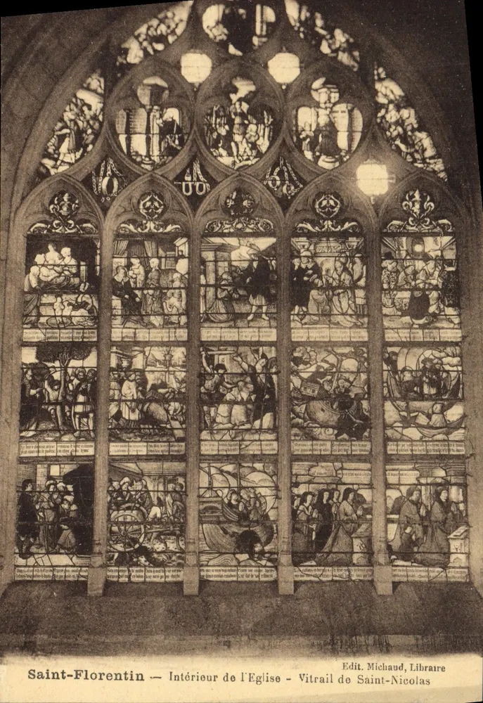 Saint-Florentin — Innenansicht der Kirche — St. Nikolaus Fenster — Edit. Michaud, Buchhändler - Vorderseite