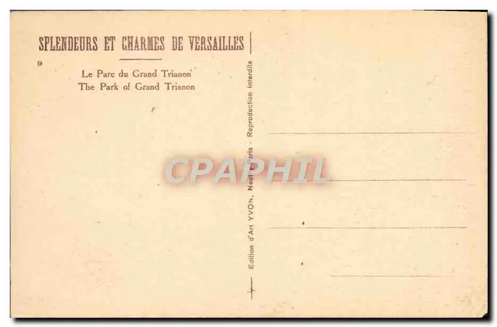 O Parque do Grande Trianon — Versailles — Edição de Arte YVON, n°9 - Verso