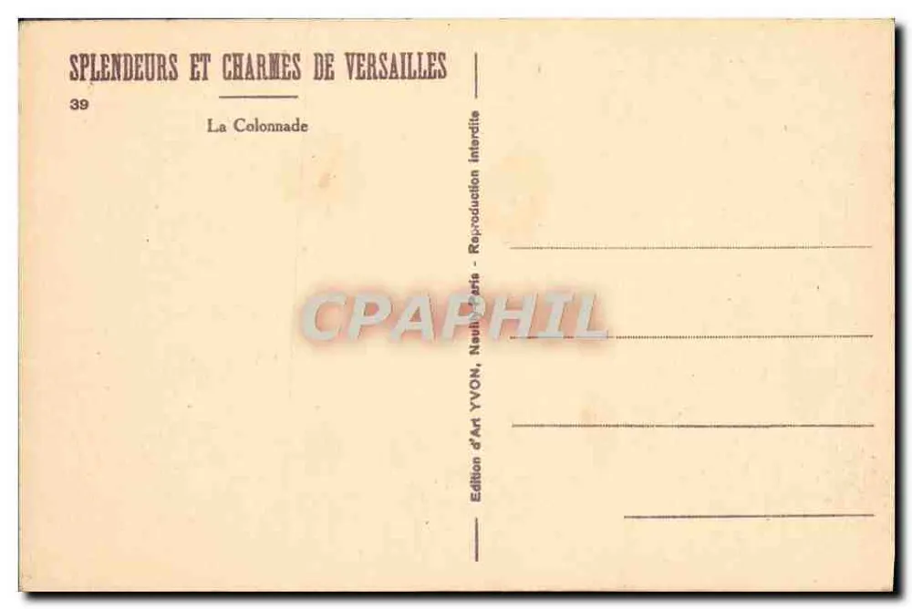 A Colunata — Versailles — Edição de Arte YVON, Paris - Verso