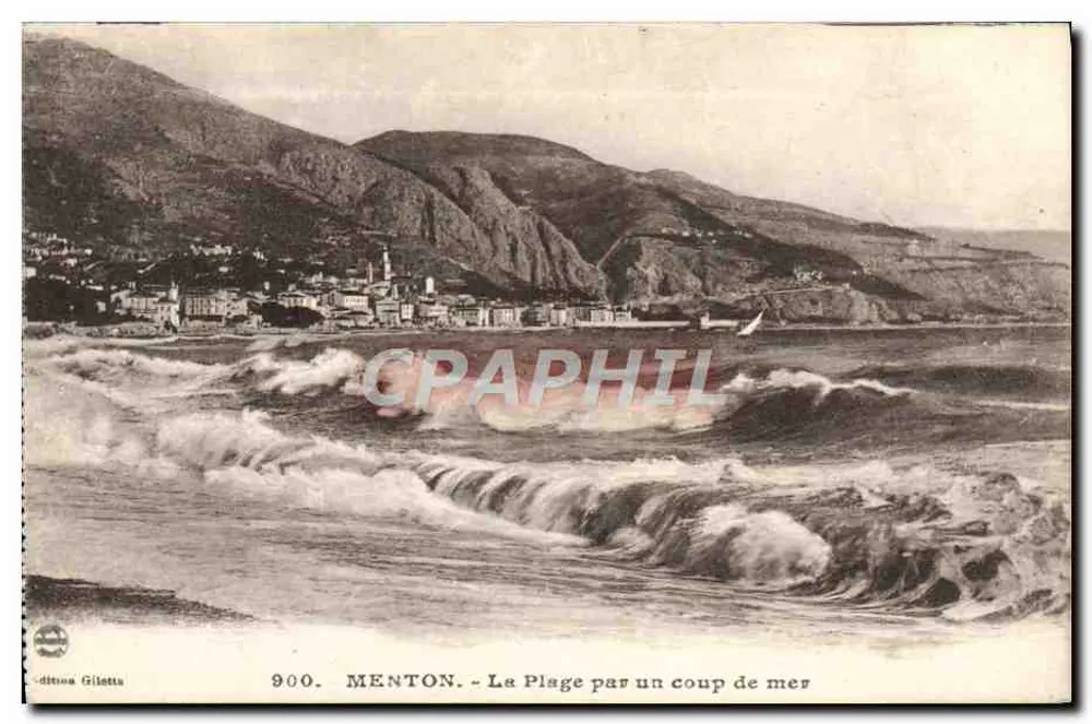 Menton - A Praia sob o efeito de uma onda — dita Giletta, n° 900 - Frente