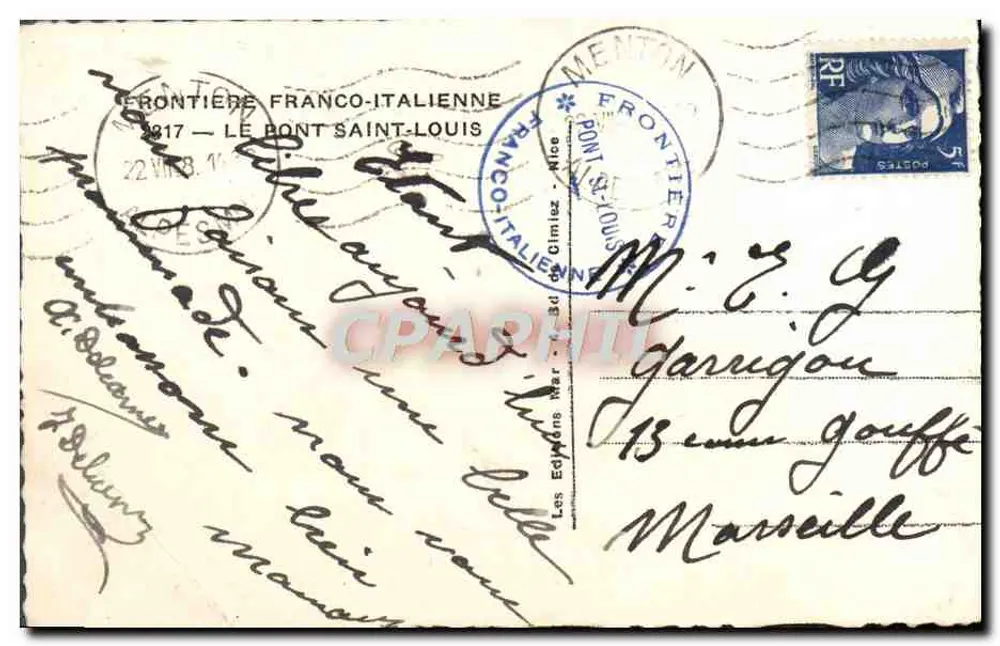 Pont Saint-Louis — frontière franco-italienne à Menton — éditeur Les Éditions Mar - Rückseite