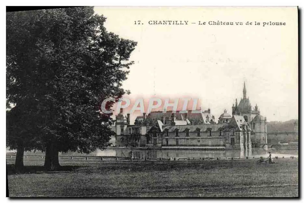 Chantilly — O Castelo visto da grama — Héliotype A. Bourdier Versailles, n°17 - Frente