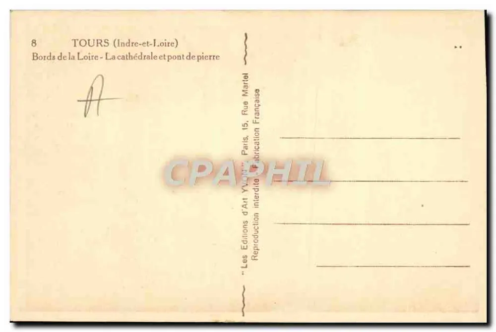 Tours (Indre-et-Loire) — Ufer der Loire - Die Kathedrale und Steinbrücke — Art Editions Yvon, Paris - Rückseite