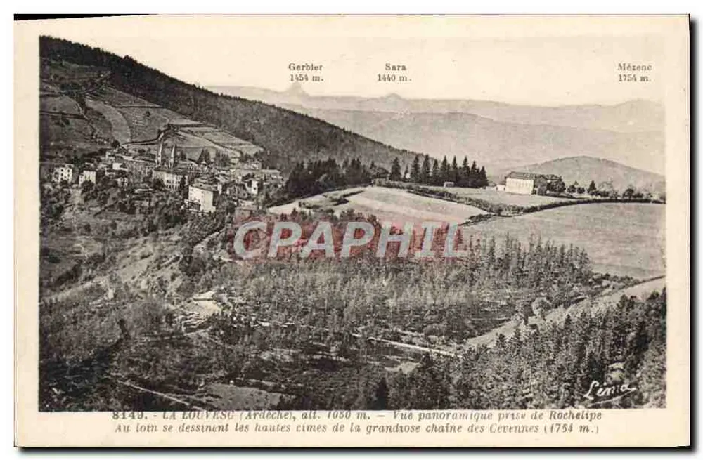 La Louvesc (Ardèche), H. 1080 m. — Panoramablick vom Rochelipe — Léon Margerit - Vorderseite