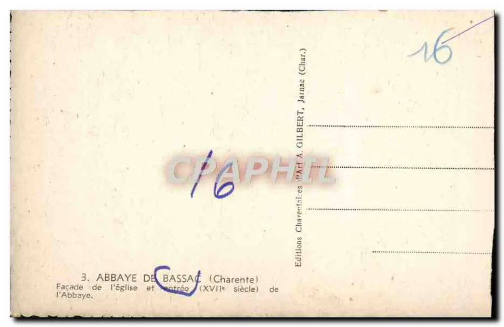 Abtei Bassac — Fassade der Kirche und Eingang (17. Jahrhundert) — Éditions A. Gilbert - Rückseite