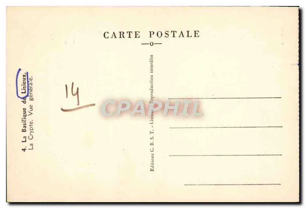 A Basílica de Lisieux — A Cripta. Vista geral — Edições C.B.S.T. - Lisieux - Verso