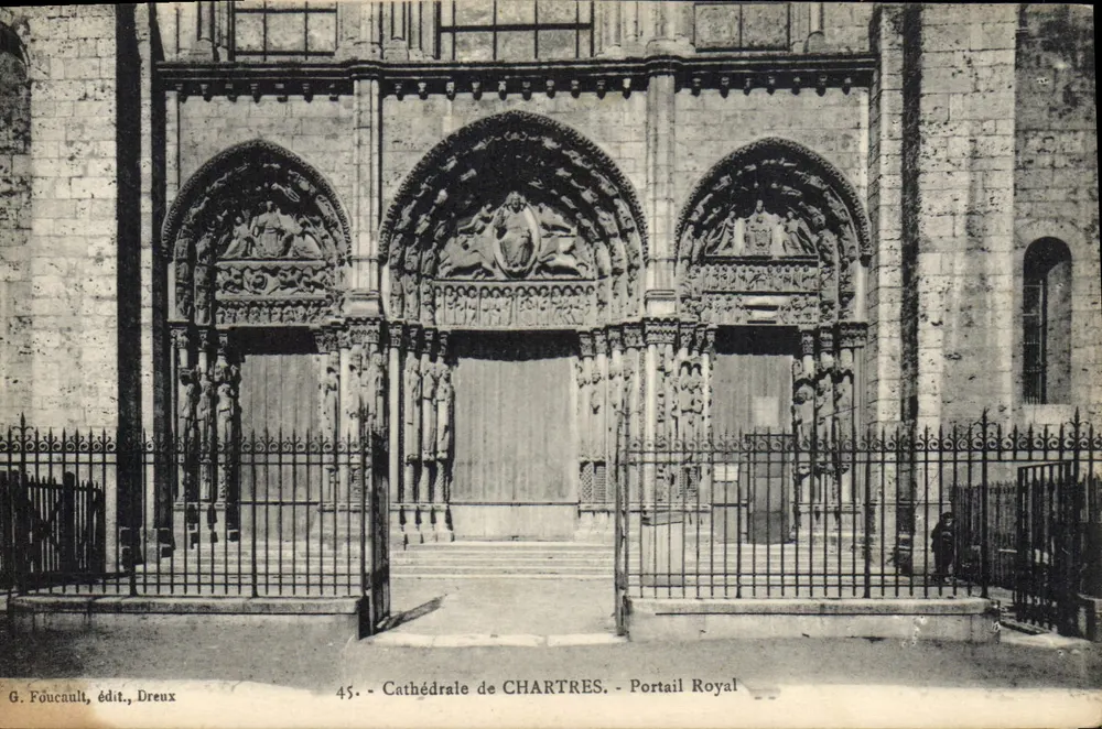 Chartres - Catedral - Portal Real — G. Fouceault, editor, Dreux, n°45 - Frente