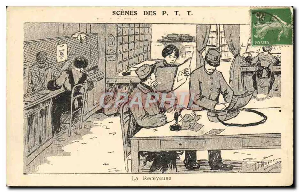 La Receveuse — scène de bureau de poste — éditeur P.T.T. (Postes et Télégraphes) — n° 137 - Recto