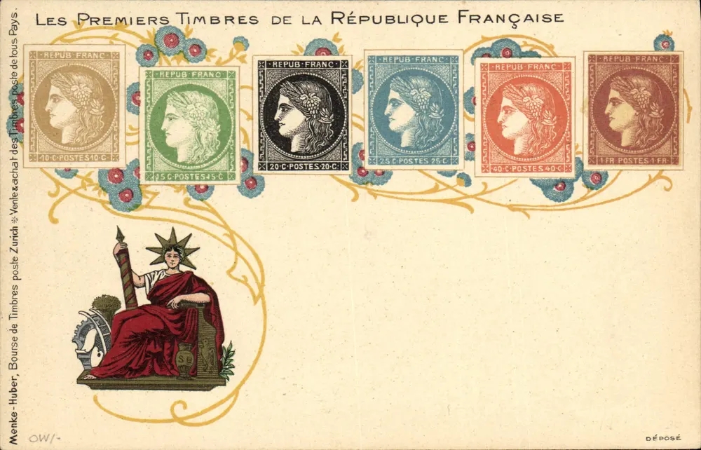 Die ersten Briefmarken der Französischen Republik — Menke-Huber, Briefmarkenbörse, Zürich - Vorderseite