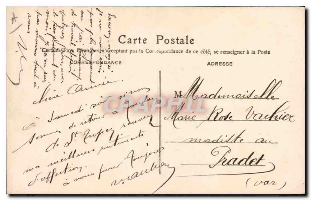 Uśmiechnięta kobieta trzymająca kwiaty — kartka telegraficzna — znaczek 5c i pieczątka 'PARADIS DISTRIBUTION 1852065' - Rewers