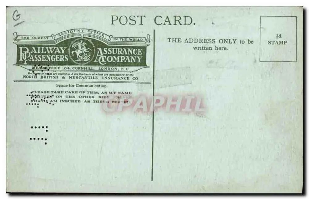 Ticket d'assurance voyageur — Railway Passengers Assurance Company — N° 5688 - Verso