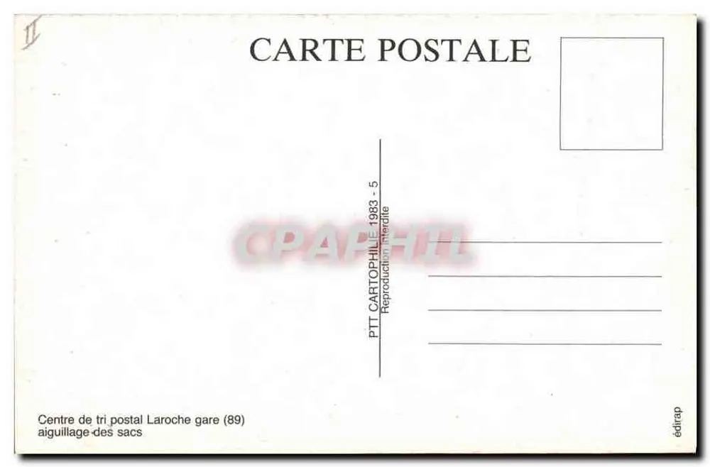 Centro de triagem postal Laroche estação — direcionamento dos sacos — CPAPHIL 1983 - Verso