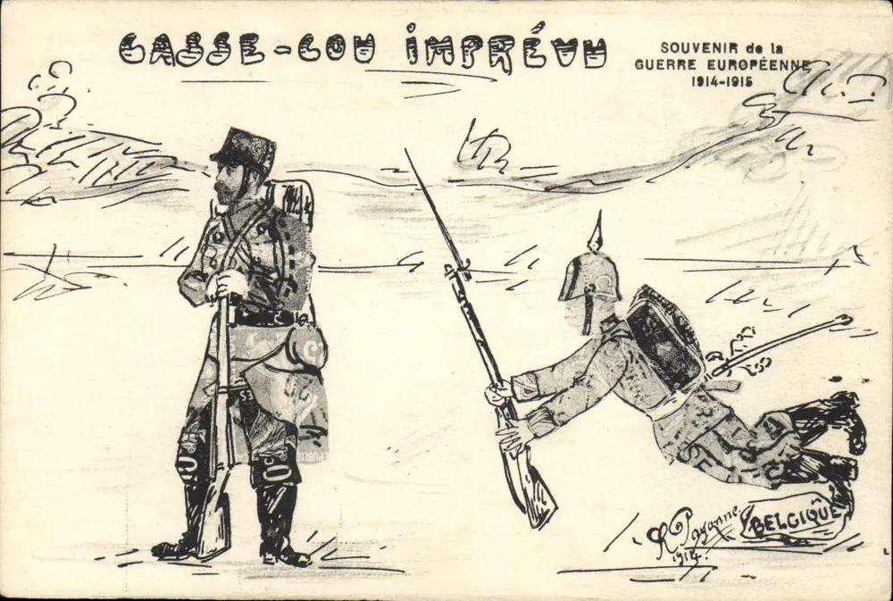 Unerwarteter Gasse-Cou — Erinnerung an den europäischen Krieg 1914-1915 — Zeichnung von R. Paxonne, Belgien - Vorderseite