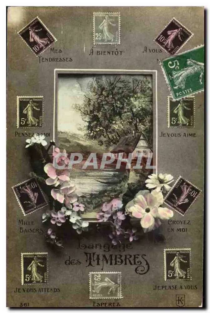 Arranjo de selos — Carta postal decorativa — Editor K, n°361 - Frente