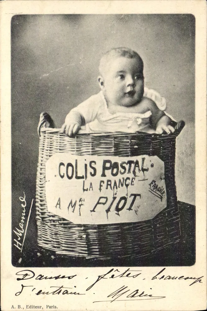 Baby in einem Korb — Paketversand an Frau Piot — A. B., Verleger, Paris - Vorderseite