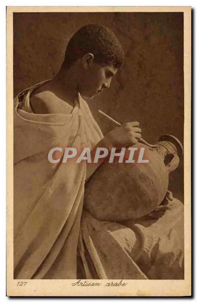 Artesão árabe — jovem homem pintando um vaso — editor L. & L., n° 127 - Frente
