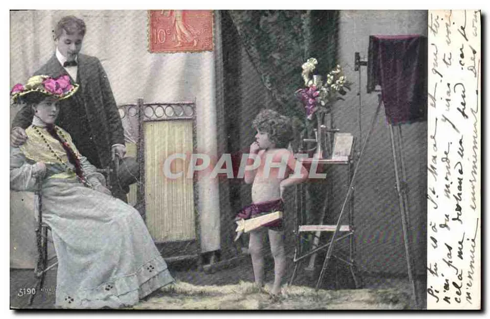 Familia al aire libre — escena de campo — Atterieur, n° 5190 - Anverso