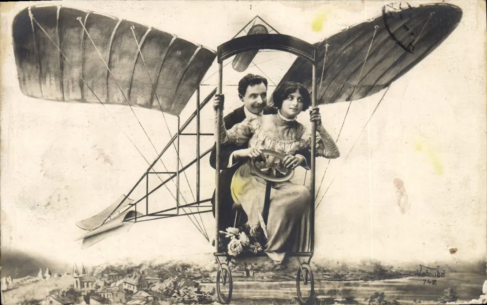 Paar in einem Flugzeug — Verlag Veloube, Nr. 742 - Vorderseite