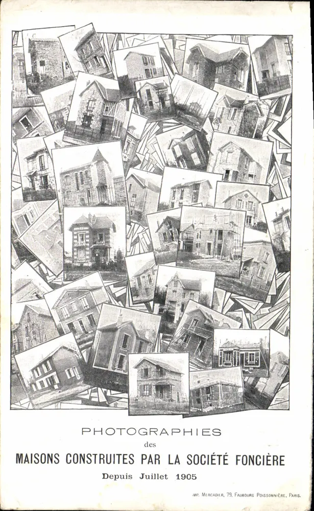Häuser gebaut von der Gesellschaft Foncière — Fotokollage — Verlag MR. MERCADUR, 79, FAUBOURG POISSONNIÈRE, PARIS - Vorderseite