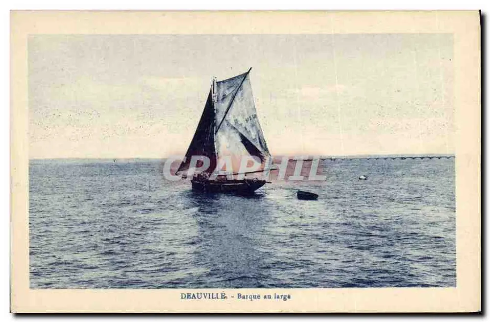 Deauville — Barco no horizonte — A. Bauley, Livreiro, Deauville - Frente