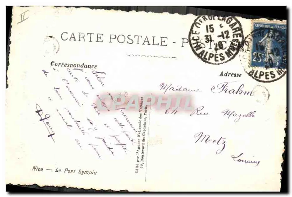 니스 항구 — 항구의 전경과 선박 — Agence Nationale des Voyages 발행 - 뒷면