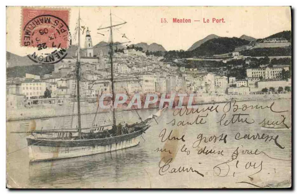 Menton — Le Port — Éditeur : 'Menton' (imprimé en haut à droite) - Frente
