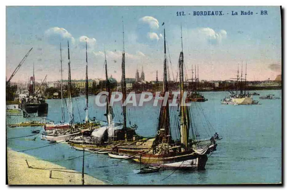 Bordeaux - A Baía - BR — vista portuária com barcos a vela — Bloc Frères, Bordeaux, n°112 - Frente