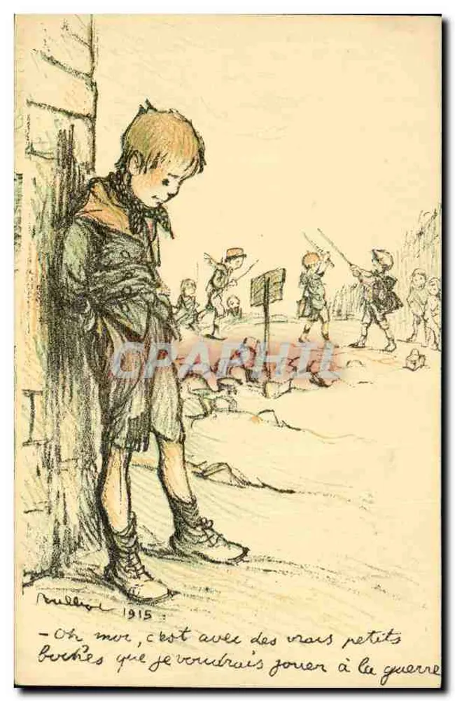 Trauriges Kind vor Kindern, die Krieg spielen — Bullegi 1915 — Fiset Paris Color N° 60 - Vorderseite