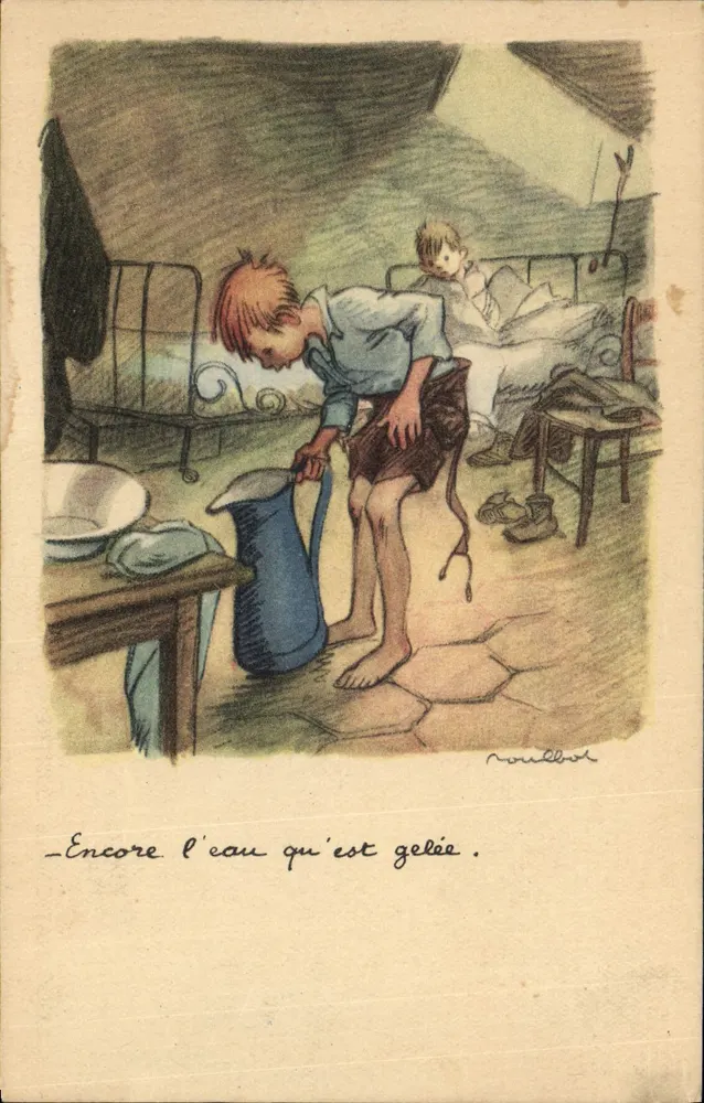 Kind in einem Zimmer — Winter-Szene — Zeichnung von Roussel - Vorderseite