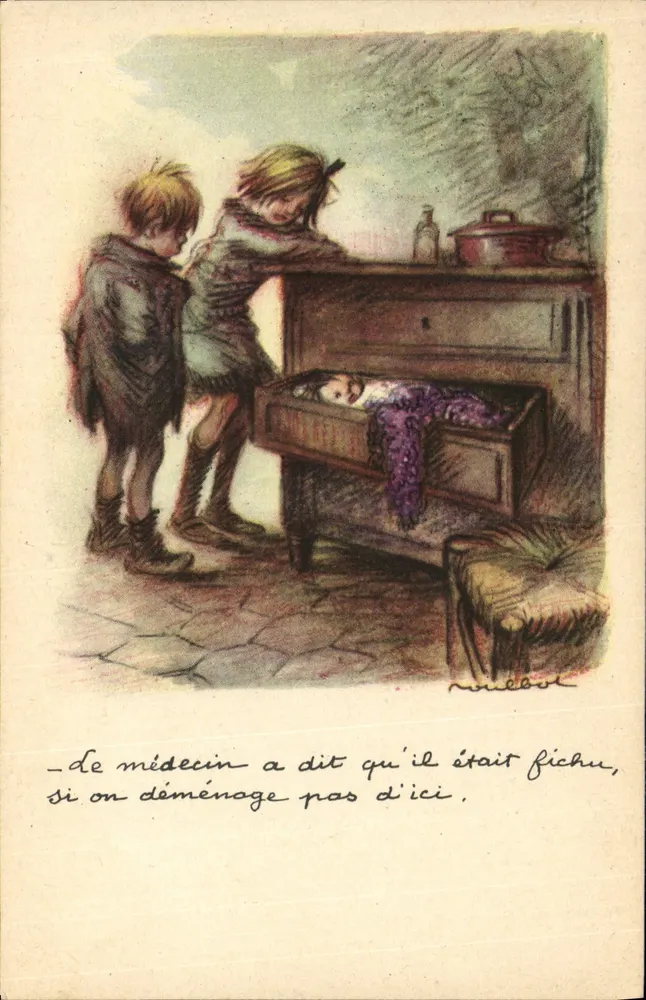 Kinder vor einem Klavier mit einem Kind in einer Schublade — Illustration von Nivibot — Nationale Liga gegen Slums - Vorderseite