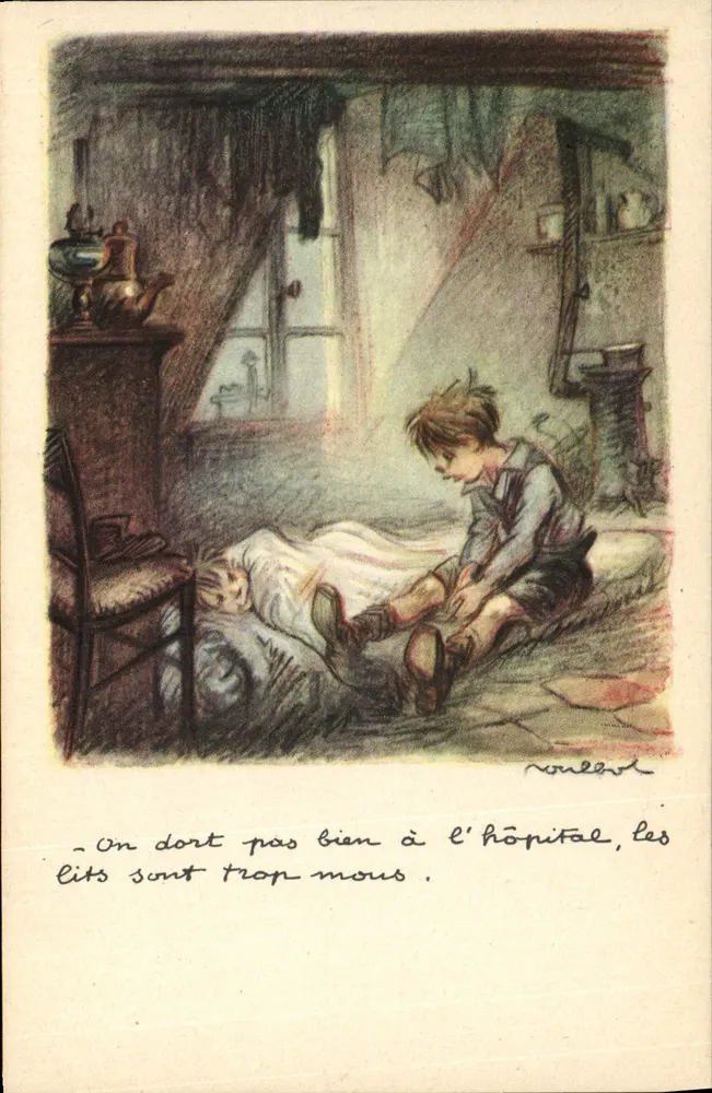 Kind in einem Krankenbett — Illustration — Nationale Liga gegen Slums, Paris - Vorderseite