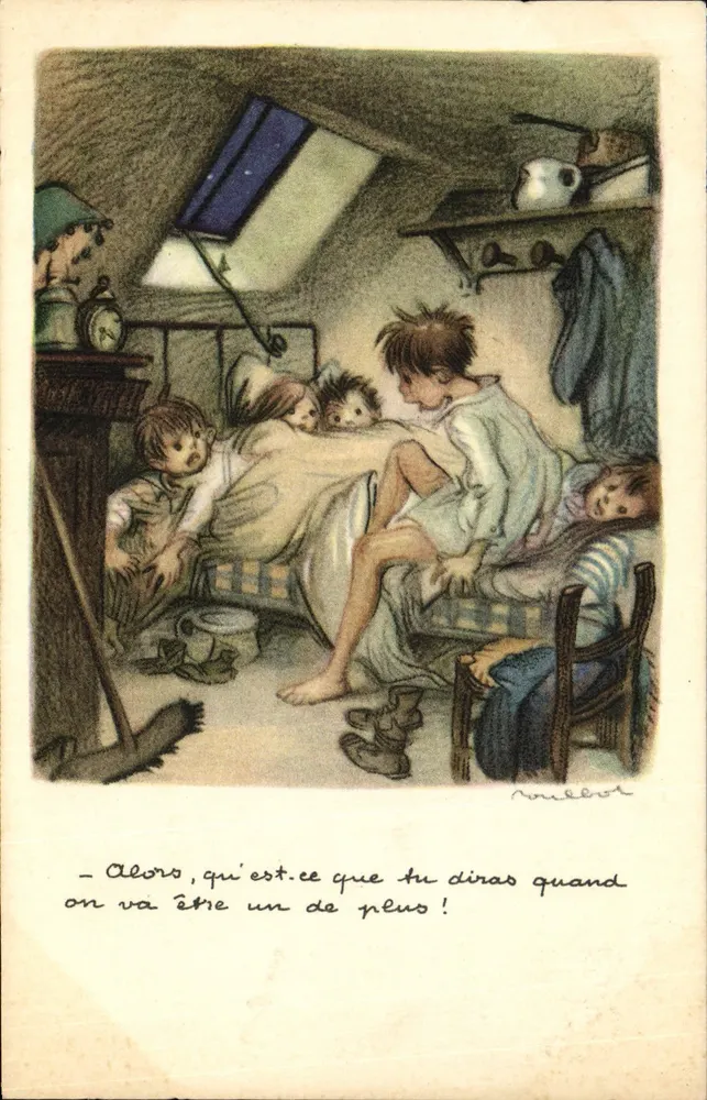 Kinder in einem Zimmer — Nacht-Szene — Verlag: Nationale Liga gegen Slums, Nr. 33M - Vorderseite