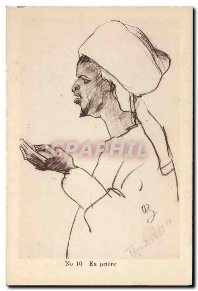 Frau im Gebet — Serie marokkanischer Skizzen — Verlag: Comité du Maroc, Paris - Vorderseite