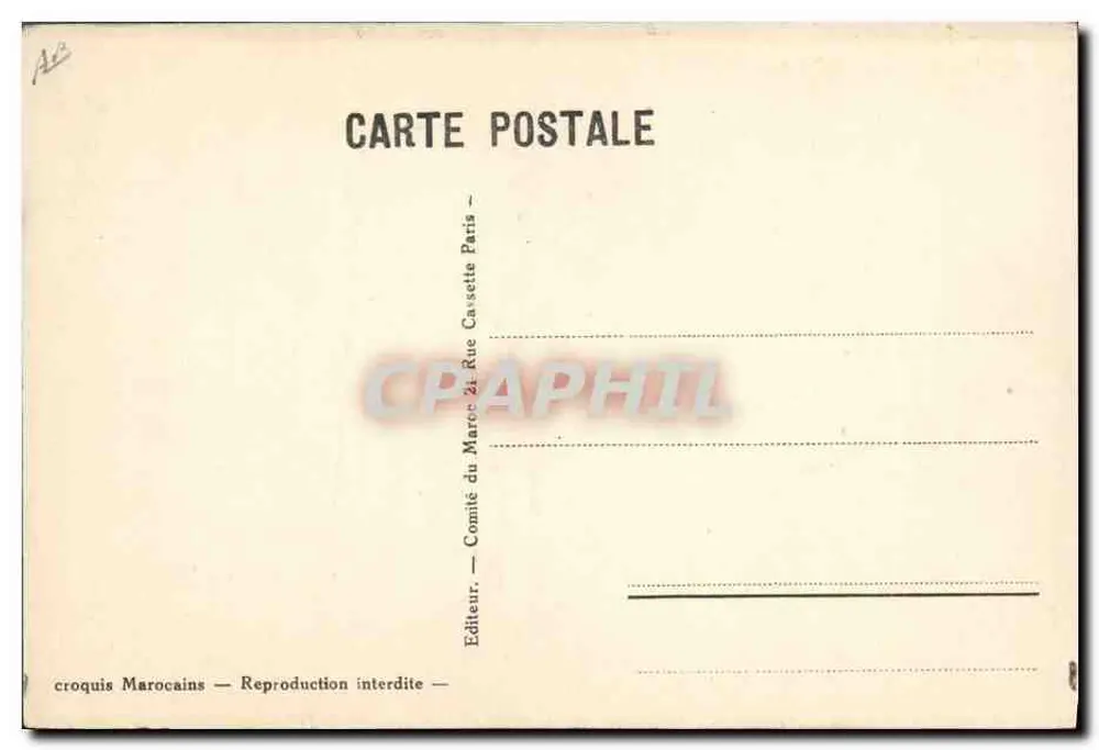Frau im Gebet — Serie marokkanischer Skizzen — Verlag: Comité du Maroc, Paris - Rückseite