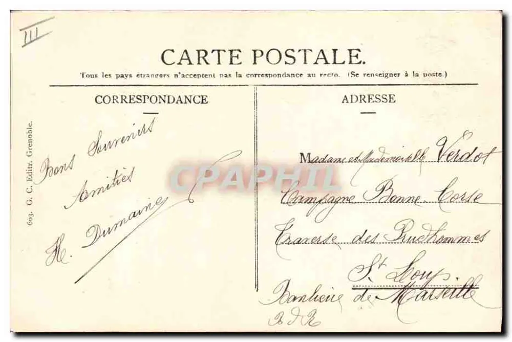 Traje de Tarentaise — Lembrete de Saboia — G. C. Editor, Grenoble - Verso