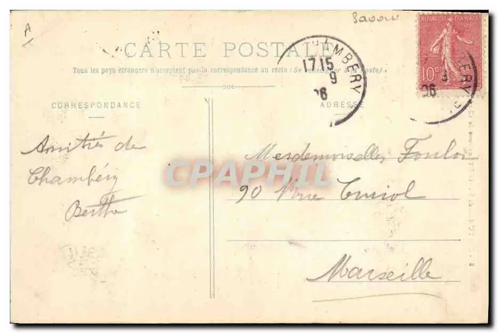 Kleidung der Savoie (Umgebung von Chambéry) — Frau im traditionellen Kleid — Verlag E. Berthaud, Chambéry, Nr. 8 - Rückseite