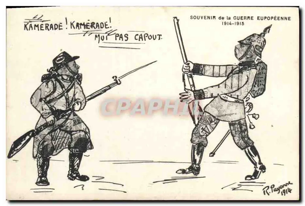 Dois soldados em duelo — Lembrança da Guerra Europeia 1914-1915 — R. Payonne 1914 - Frente