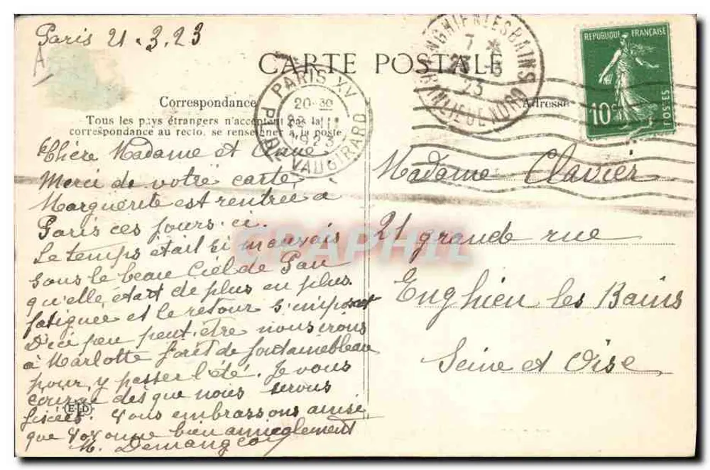 Posto humorístico — Funcionária postal e cliente — Gravura extraída do Jornal "La Poste Humoristique" - Verso
