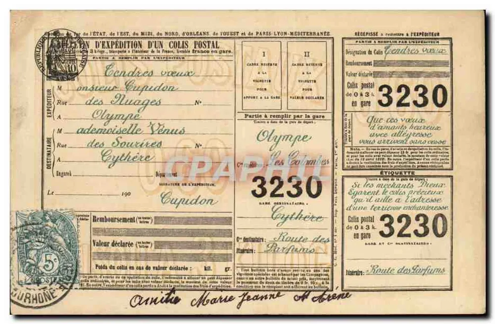 Cendres Vieux — Pacote Postal — Editor não visível - Frente