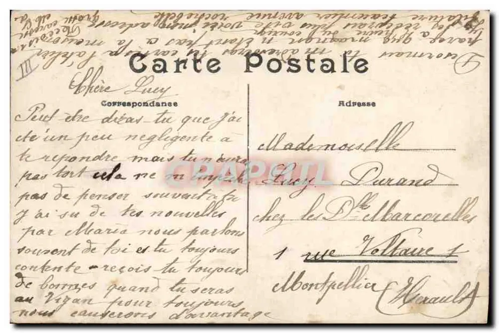 Linguagem dos selos — Carta postal decorativa com selos franceses e texto amoroso — editor PHOTO - Verso